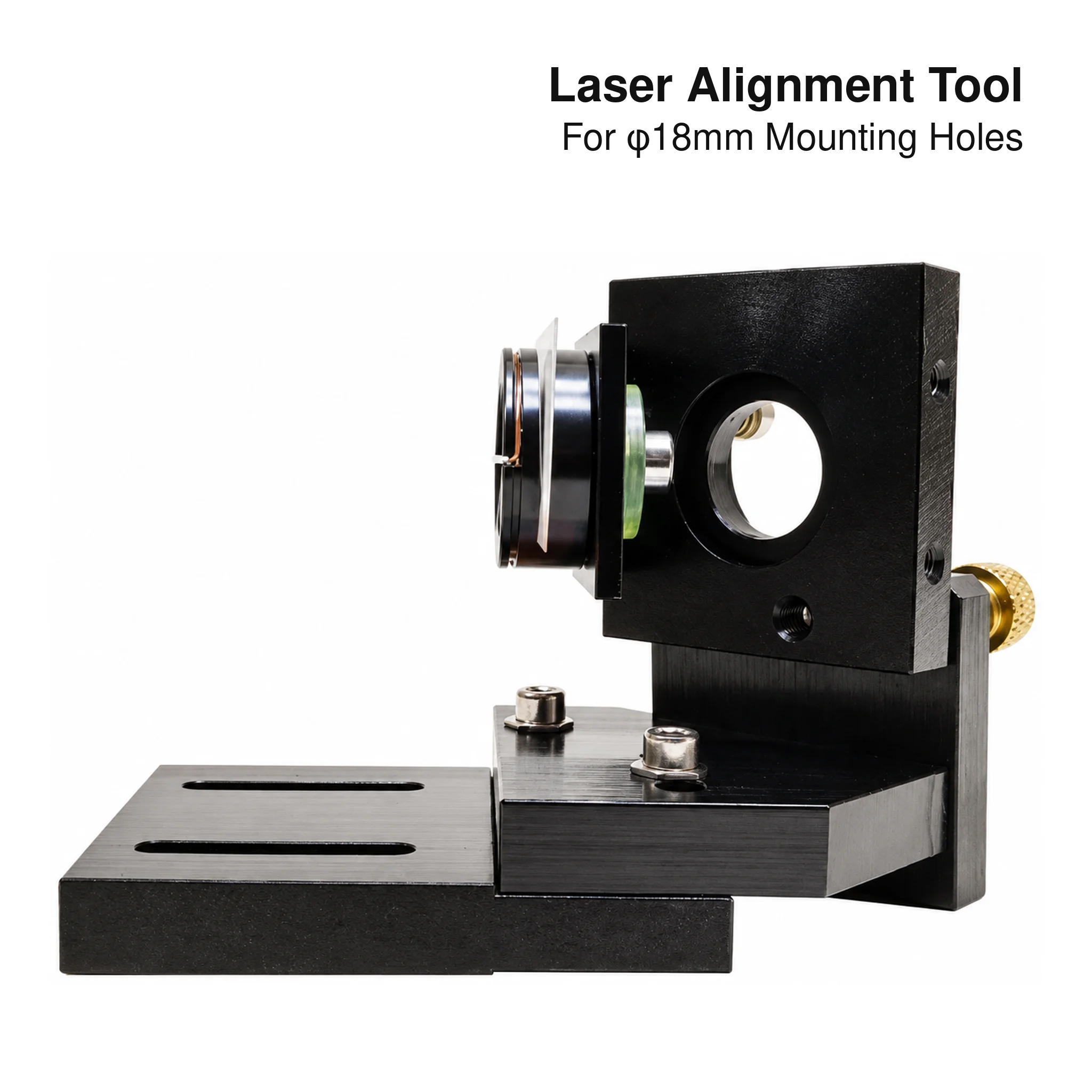 Laser Beam Alignment Target Tool 18mm Crosshair Jig with Expanding Sleeve and Slotted Base for Laser Engraving Cutting Machines