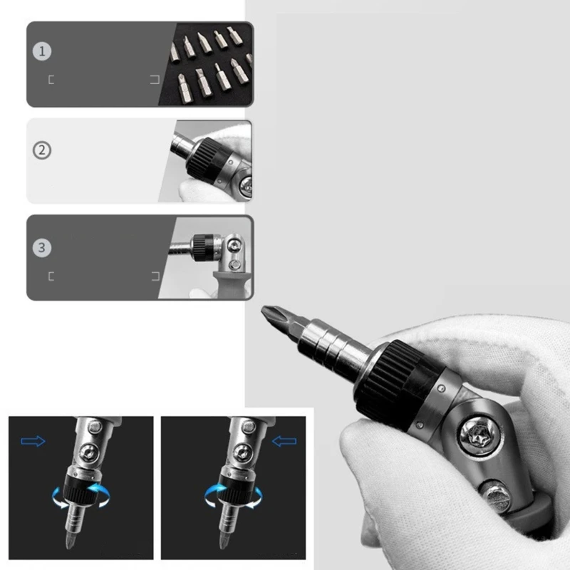 All in One Ratcheting Screwdriver 10 in 1 Screw Driver with Magnetic Bits Set Small Pocket Size Portable