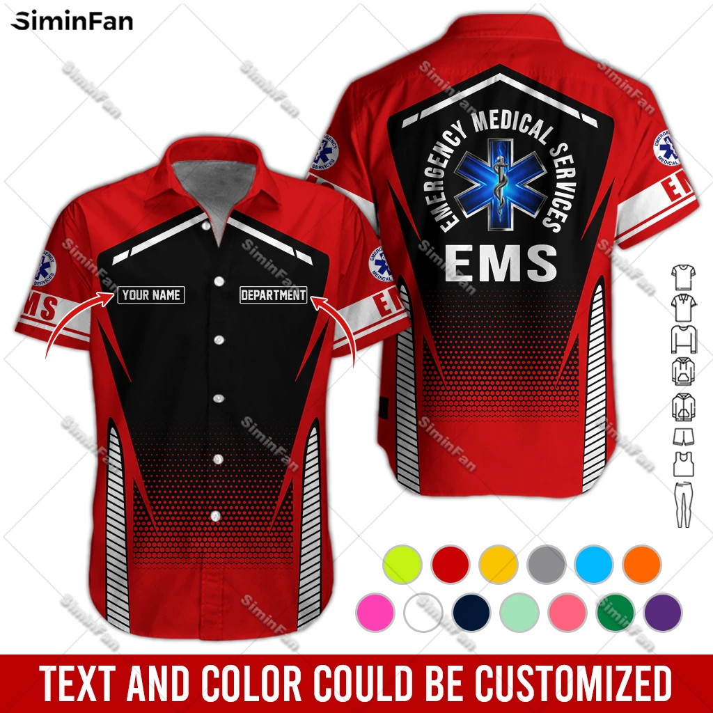 

Custom Name EMS EMT Physical Therapy Mens Hawaiian Short Sleeve Shirts 3D Printed Male Lapel Tshirt Summer T-shirt Unisex Tee-5