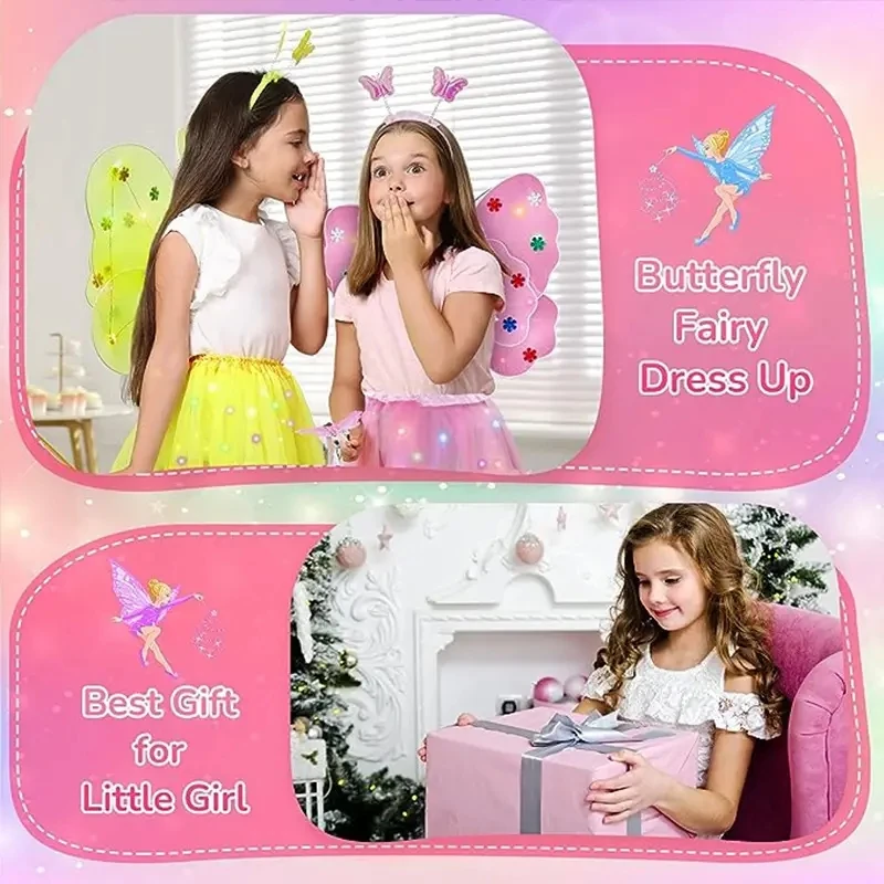 LED توهج فراشة الجناح مضيئة الجناح وامض فراشة تنورة أضواء فستان الأميرة LED توتو التنانير للأطفال هدية عيد ميلاد #6