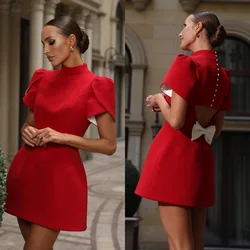 Customized Jersey Bow Formal Evening A-line High Collar Bespoke Occasion Gown Mini Dresses