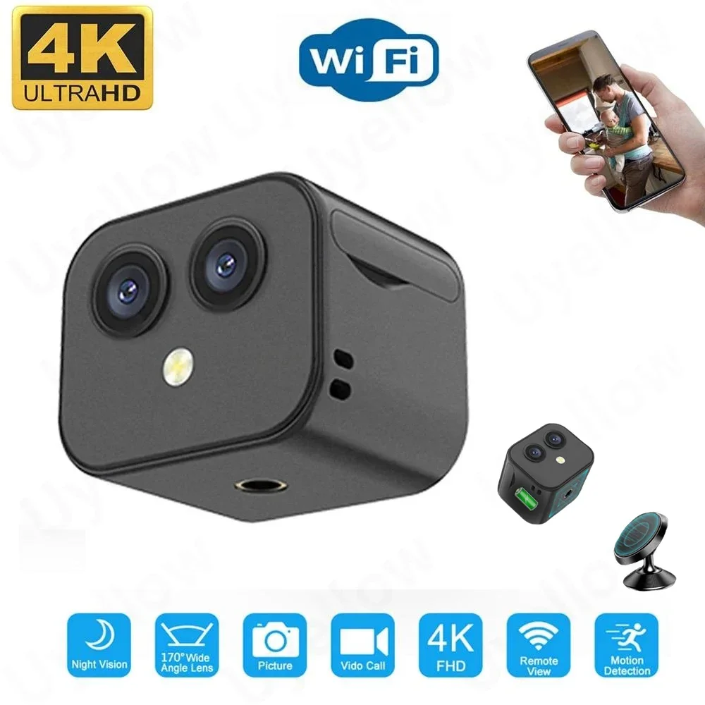 

Умный дом 4K HD мини Wi-Fi камера беспроводная видеонаблюдение микро двойная веб-камера IP видеокамеры ночное видение спортивный монитор магнит