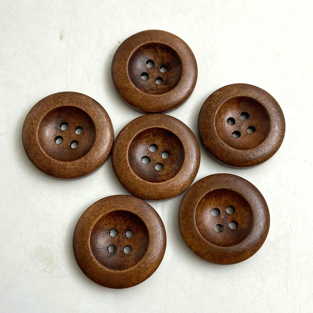 25Mm light coffee four-eye wooden button, wooden round edge button, coat trench coat handmade clothing wooden button 50 pcs/bag