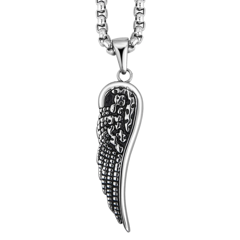 VANAXIN Antique Charms Angel Wings Retro Pendants For Women Men Stainless Steel Necklace  Jewelry Gift