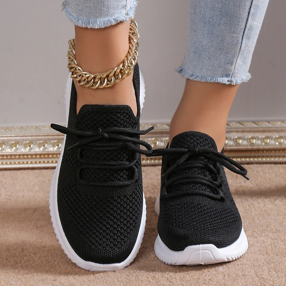 

Весенне-осенняя новая дышащая спортивная женская обувь с рукавами, модная повседневная обувь большого размера на толстой сетке для бега