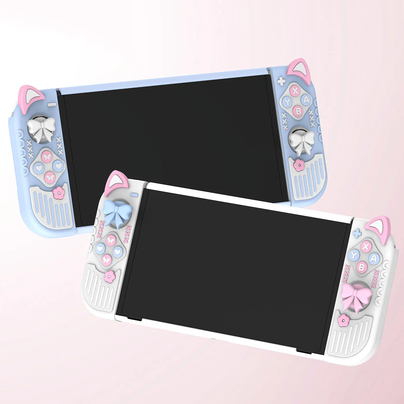 حافظة حماية صلبة صغيرة الحجم لجهاز نينتندو سويتش / OLED / سويتش 2 - غطاء حماية بمقبض من السيليكون، غطاء أذن القطة Joycon