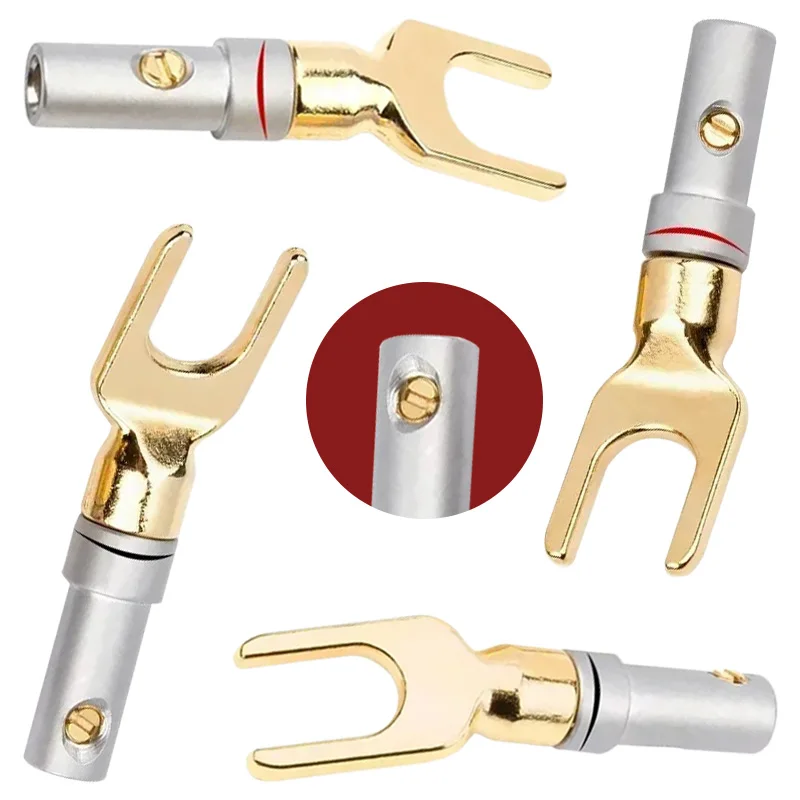 

8Pcs Y/U-Shape Screw Fork Audio Spade Speaker Cable Wire Connector Gold Plated Banana Plug Y U Type Banana Connector