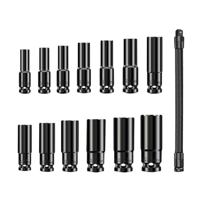 Reliable 14 Piece Ratchet Wrench Includes Soft Extension Rod And Multiple Socket Sizes For Various Tasks