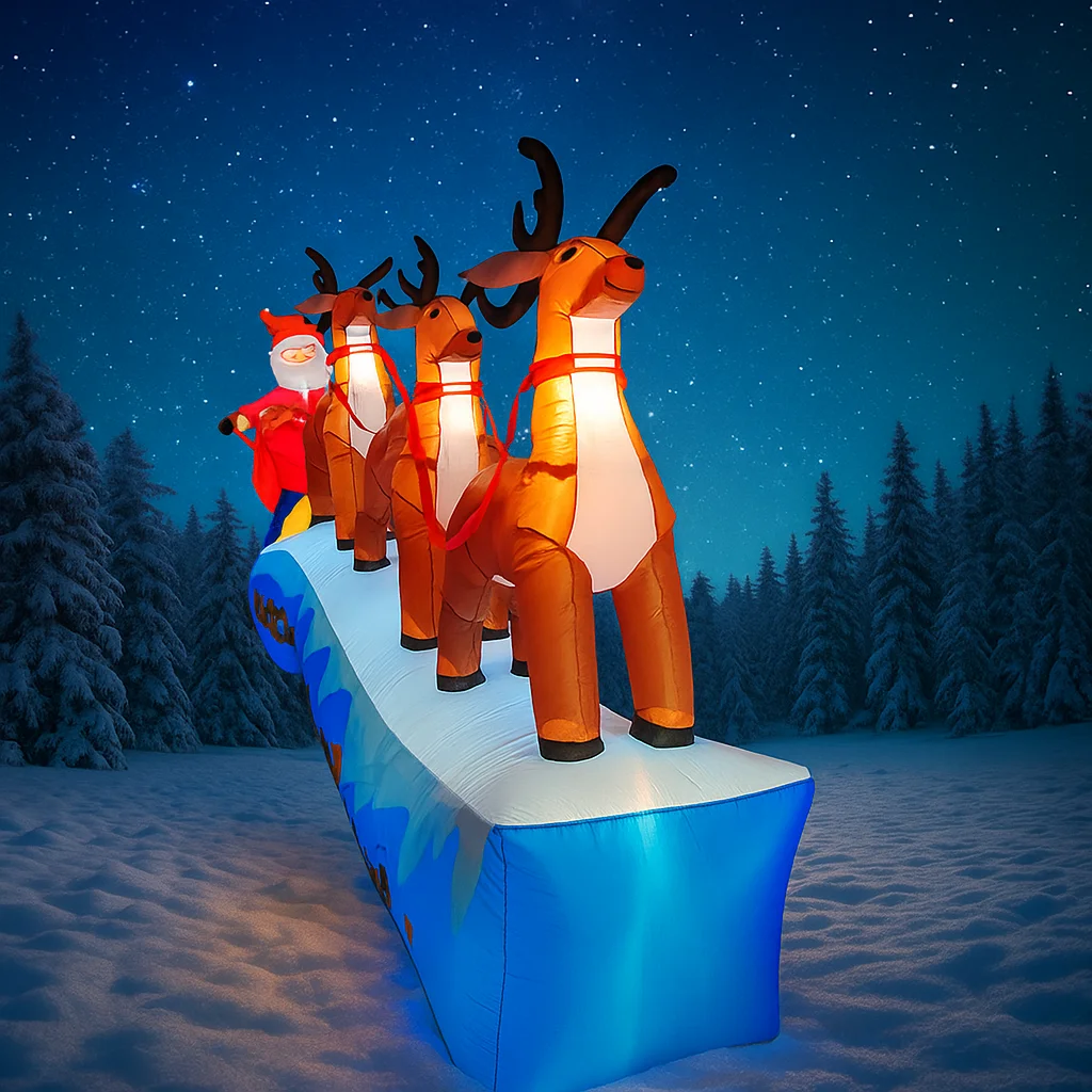 Jouet gonflable de 11.81 pieds, traîneau du père noël, renne, décoration de cour de noël, décoration de vacances éclairée par LED pour cour familiale