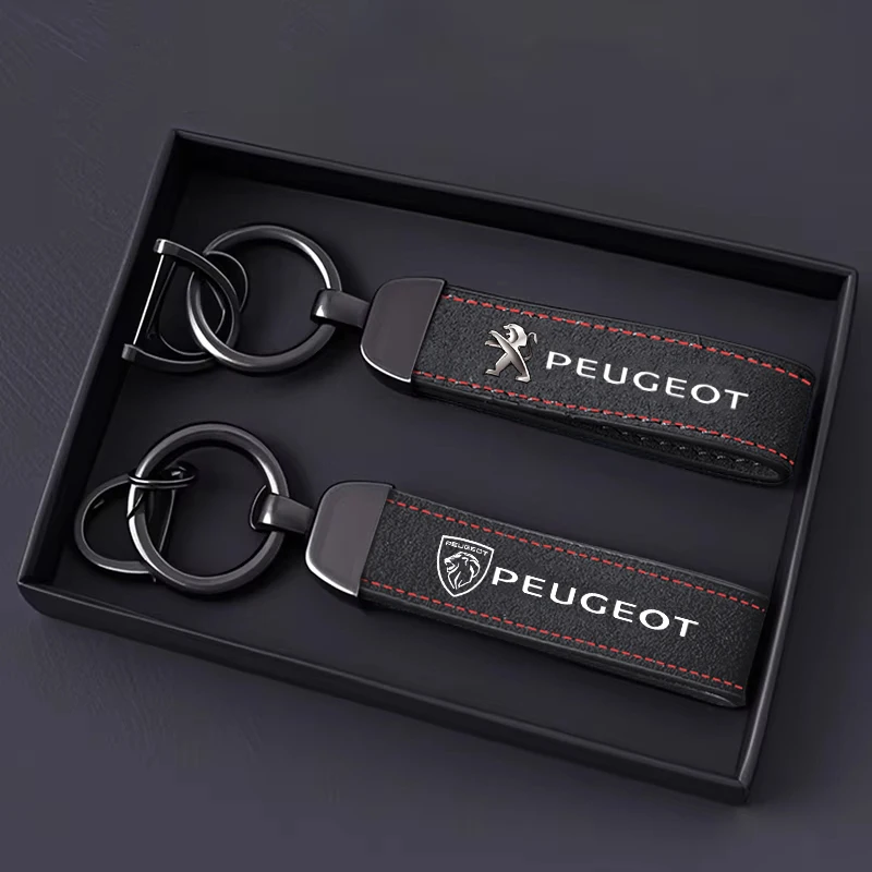 Peugeot Car Tumbled Leather Keychain Alloy Keyring Pendant For Peugeot 206 307 308 3008 207 208 407 4008 408 508 2008 5008 301