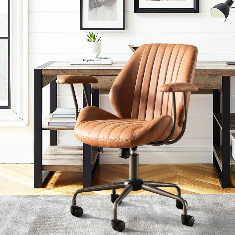 High Back Office Chair,Modern Swivel Office Chair,Brown Suede Fabric Gaming Chair,Height Adjustable Home Office Desk Chair with