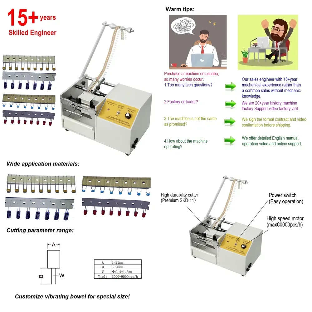 WSQ Automatic Taped LED Fuse Thermistor Diode Foot Trimmer Cutter Trimming Device Tape Radial Capacitor Lead Cutting Machine