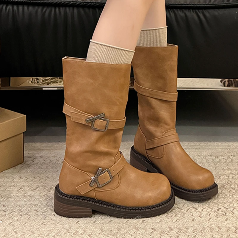 

Winter Women's Boots Fashion Dress Heeled Shoes Designer Casual Boots 2025 New Luxury Mid Calf Chelsea Botas De Mujer Zapatos