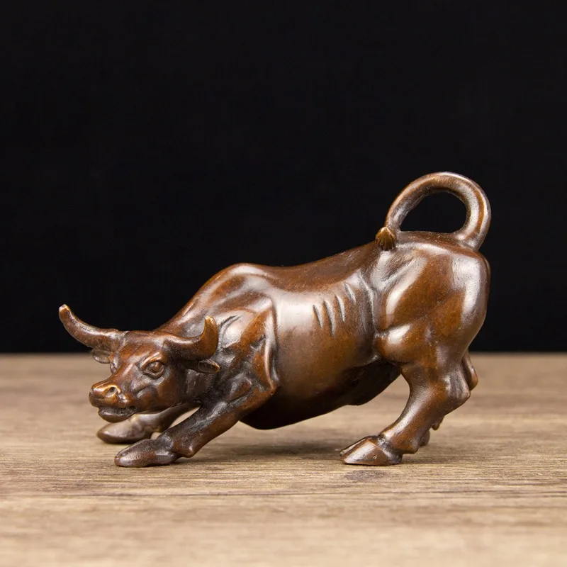 

Bronze Fengshui Wealth Fierce Bull OX Statue Metal Crafts Family Decorations Accessories