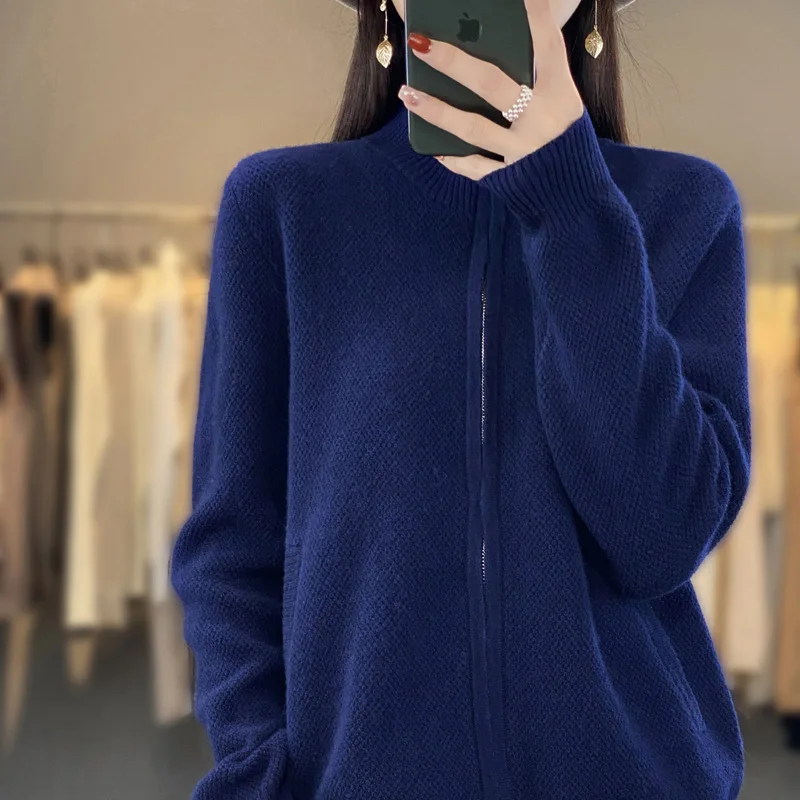 Cardigan classique en laine tricoté pour femme, pull à manches longues et col rond avec boutons, doux, de haute qualité, automne et hiver