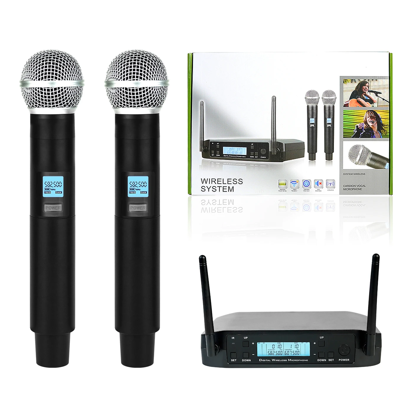 UHF Wireless Microphone System Professional Cordless Microphone 200CH Adjustable Frequency for Karaoke Singing 200ft Range