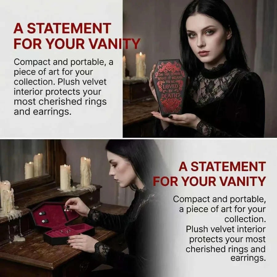 1/2/4pcs Halloween Gothic Coffin-Shaped Jewelry Box PU Multi-Compartment Organizer for Earring Necklace Ring Halloween Gift Case view 4