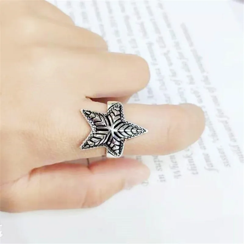 New Retro Five-pointed Star Personality 925 Sterling Silver Jewelry Not Allergic Ocean Wide-faced Starfish Opening Rings TYB511