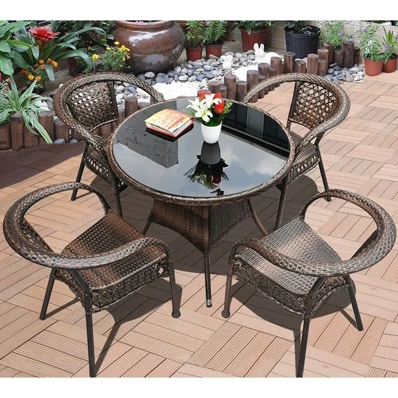 

Natural pure rattan casual table and chair household balcony outdoor coffee table combination