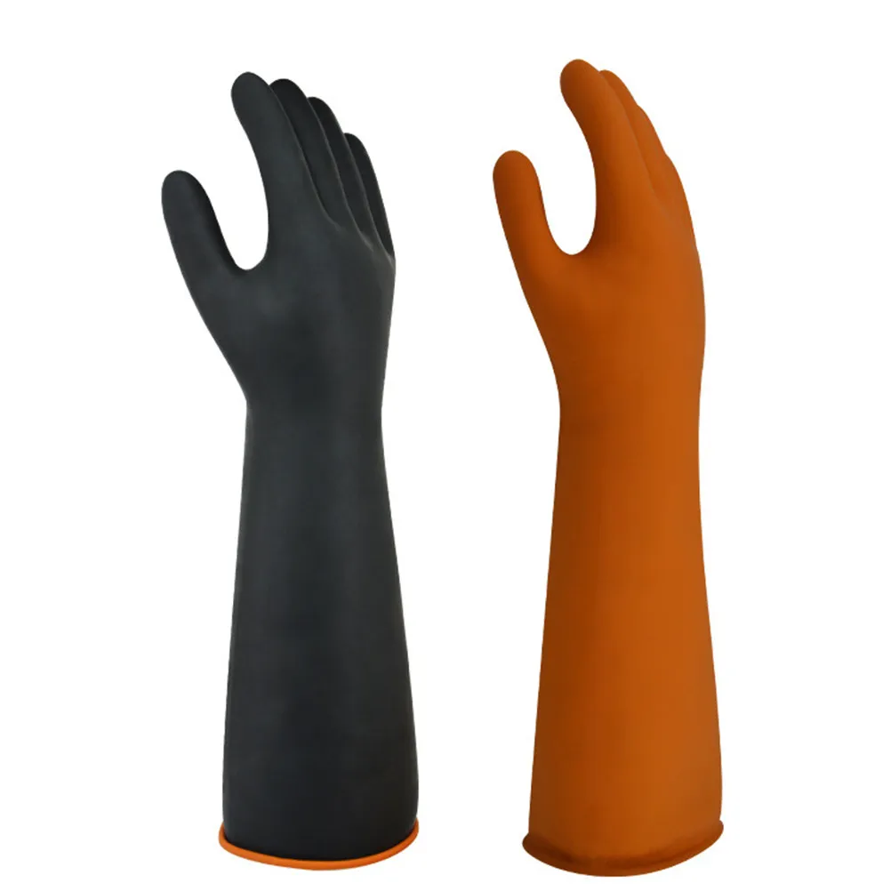 1Pair Industrial Rubber Gloves Black 35Cm Waterproof Tear-Resistant Skid Resistance Acid Alkali Resistant Multi-Purpose Cleaning