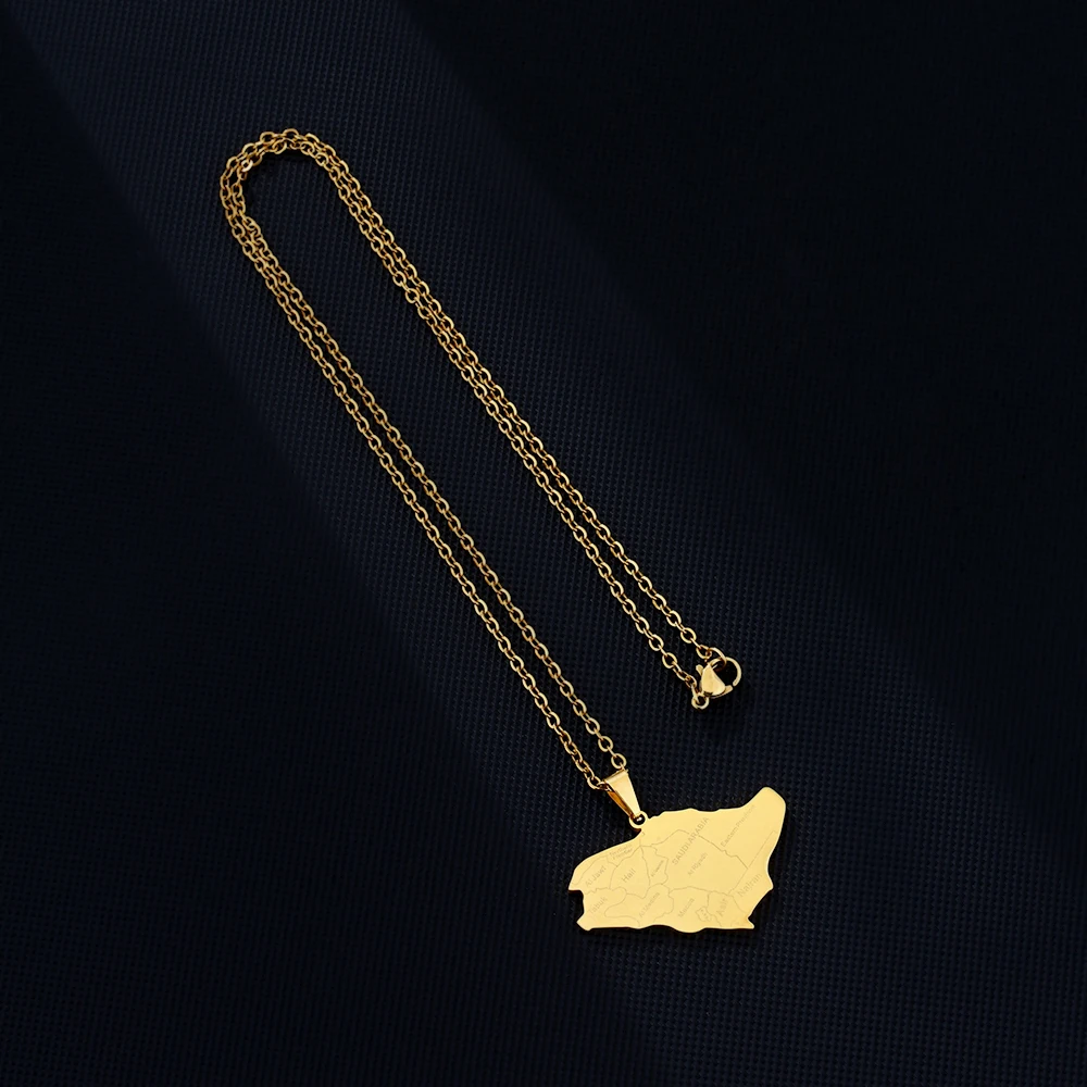 New Saudi Arabia Map City Pendant Necklace Stainless Steel Arab Emblem Men Women Ethnic Map Jewelry Patriotic Gift view 3