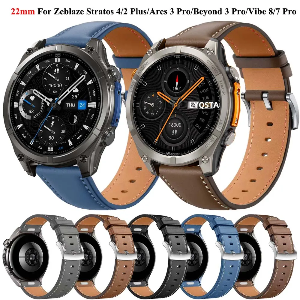 Cinturino in pelle da 22 mm per Zeblaze Stratos 4/GTR 3 Pro/Vibe 8/7 Pro/Beyond 3pro cinturino per orologio per cinturino Btalk 2 Lite/3 Pro