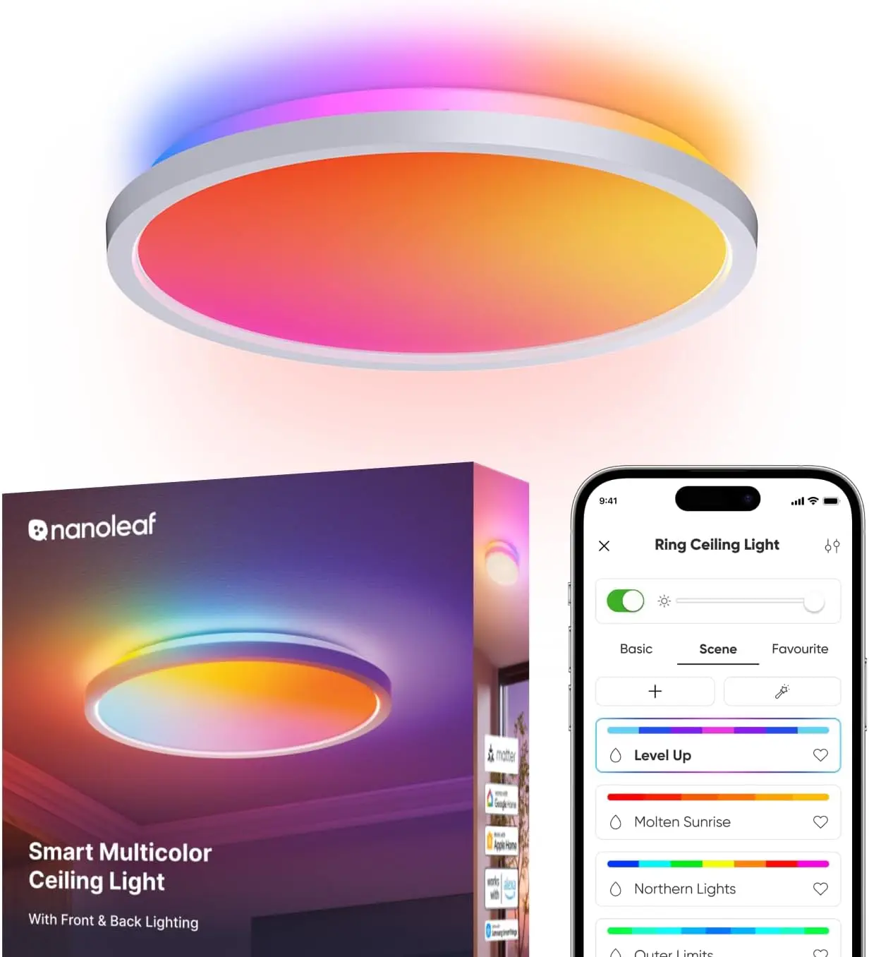 Intelligent Flush Mount Ceiling Lamp RGBICW 2600 Lumens 14 Inch 2700K To 6500K