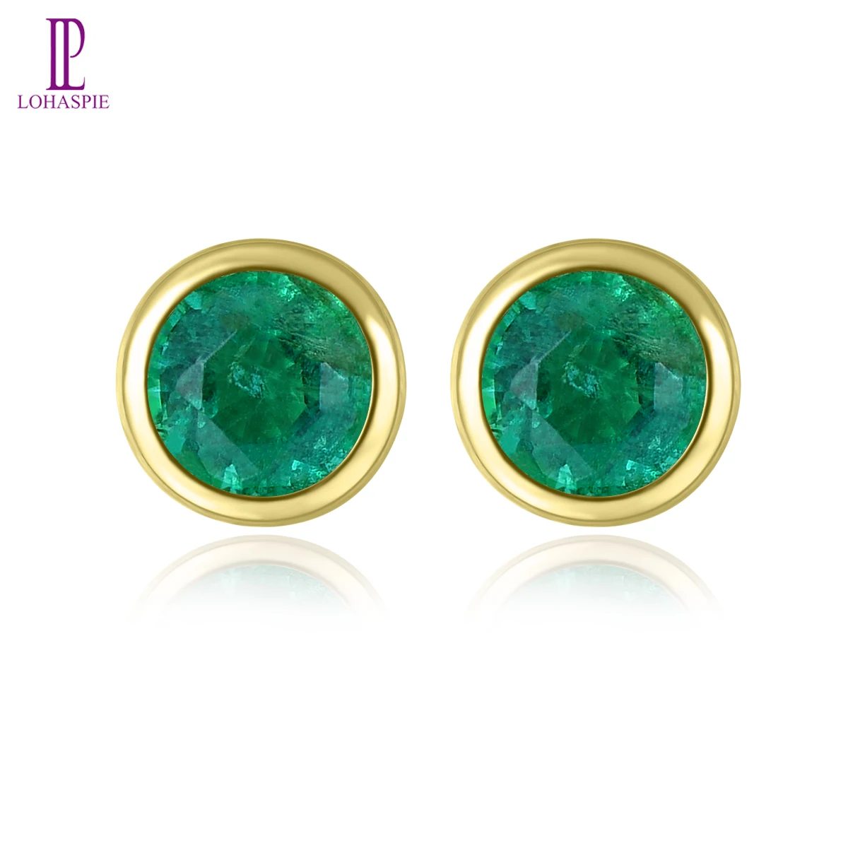 

Lohaspie Natural Emerald Round Faced Cutting Real 14K Yellow Gold Stud Earring AU585 Women Luxury Fine Jewelry Anniversary Gifts