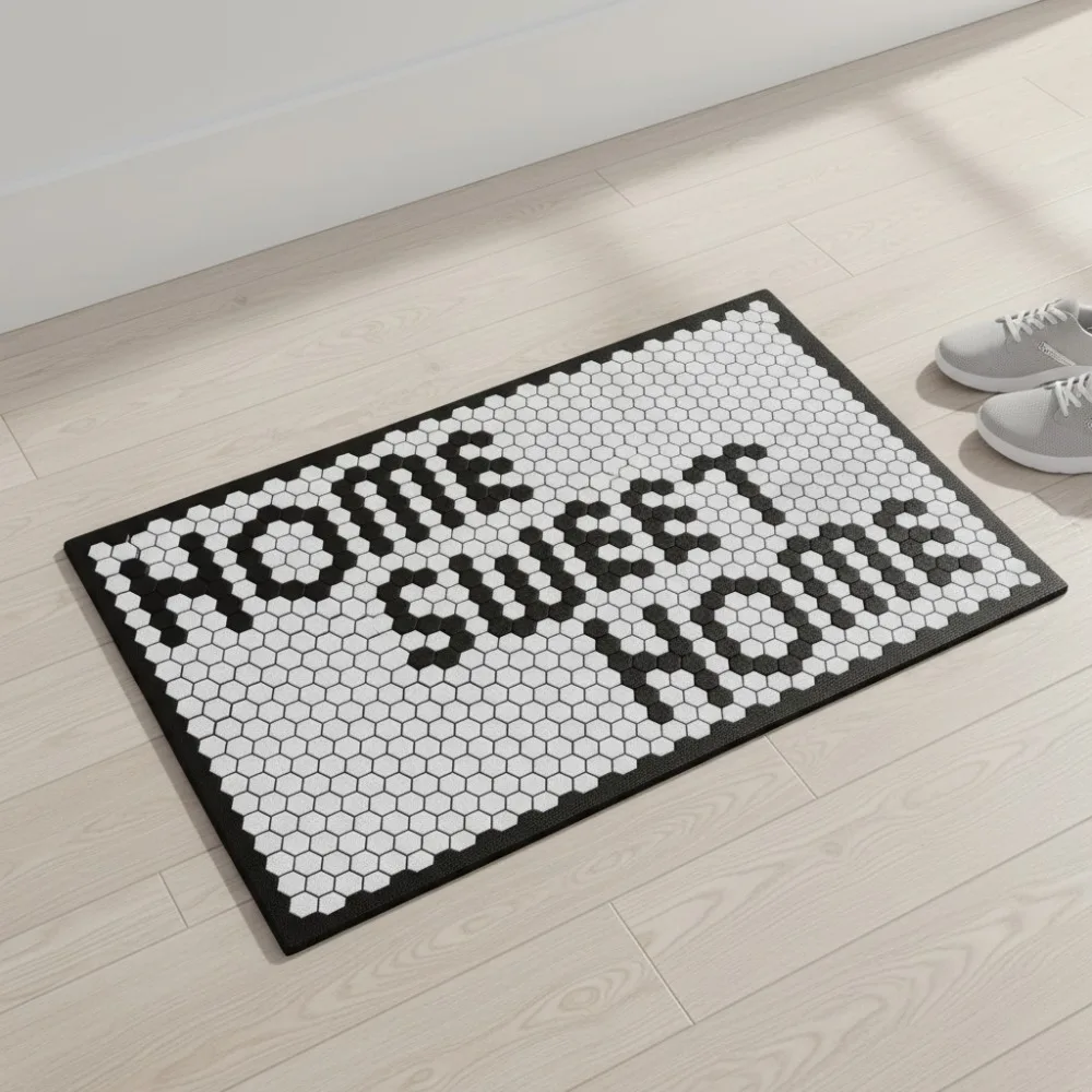 

Soft Quick-Dry Non-Slip Bathroom Mat, Plush Geometric Tile Pattern Rug with Recycled Foam Cushion for Modern Home Decor