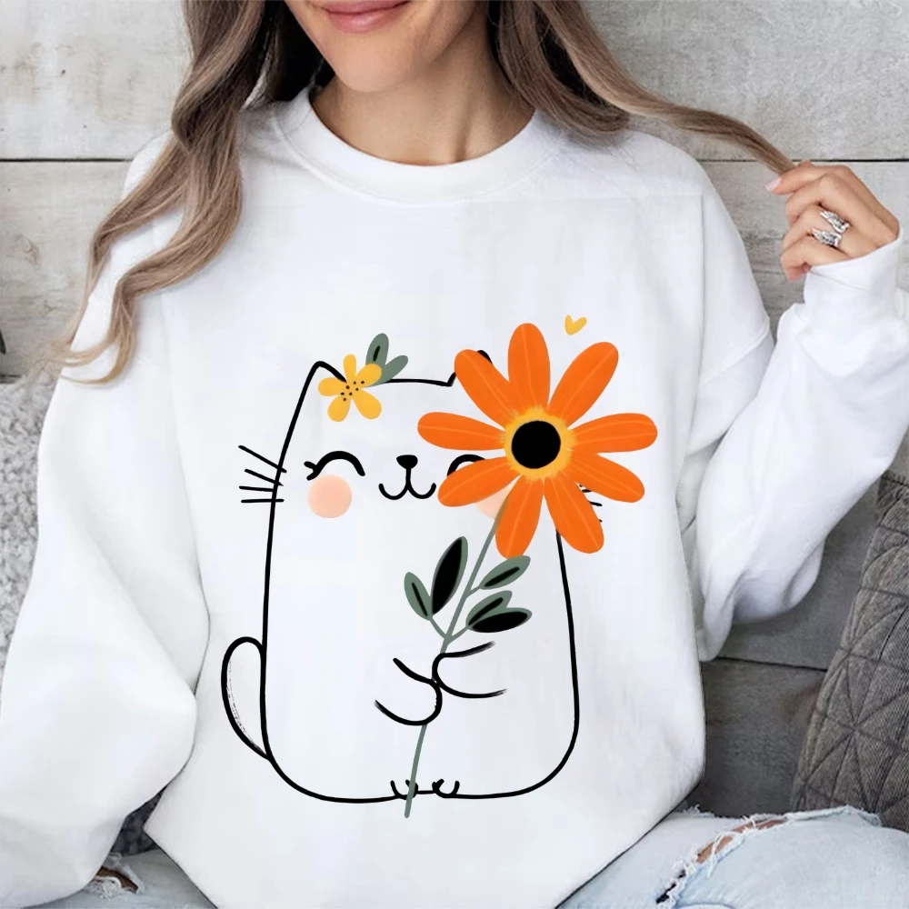 

Sweatshirt Cat with Flower Print Adorable Sweatshirt Pet Casual Wear Trendy Unique Design Sweet Y2k Graphic Vibe Playful Style
