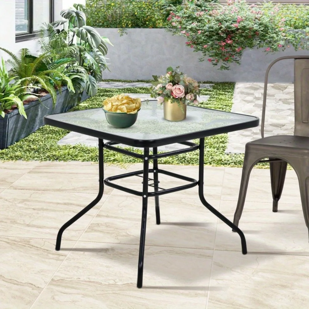 

Outdoor Square Patio Dining Bistro Tempered Glass Table Top With Umbrella Hole, for Patio Garden Poolside Balcony Backyard