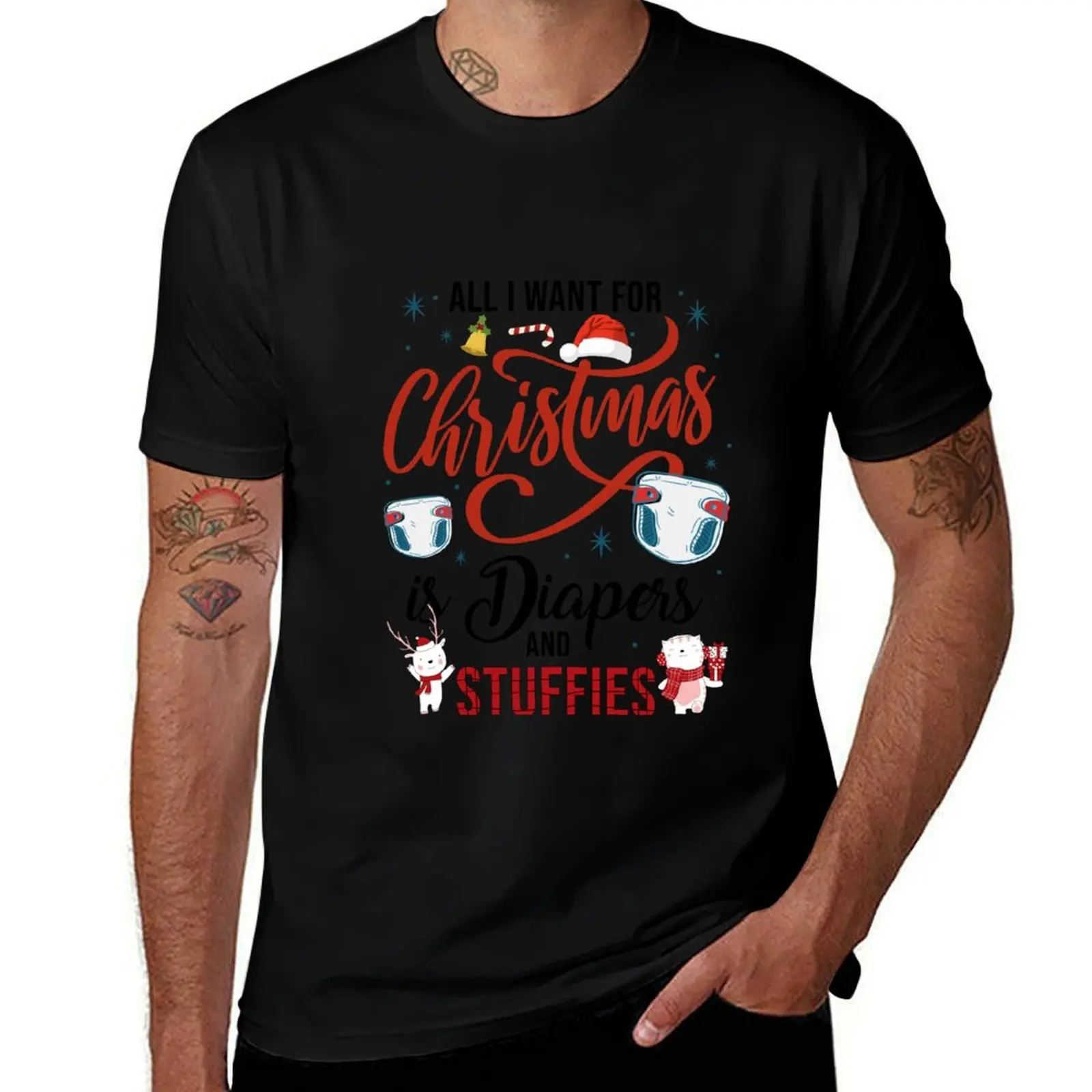 ABDL All I want for Christmas is Diapers and Stuffies T-Shirt Basic Plain Short Sleeve Crew Neck Tee T-Shirt