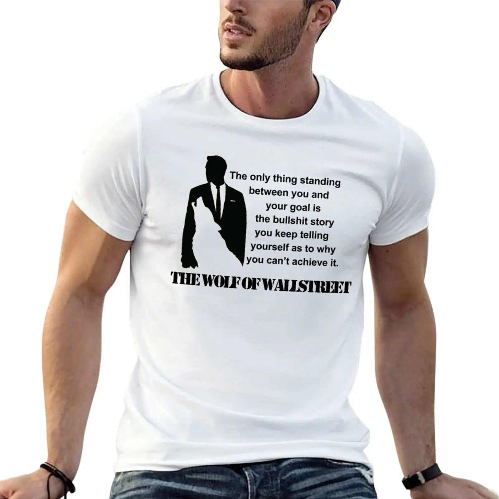 ليوناردو دي كابريو-ذئب وولستريت تي شيرت أسود قطن تي شيرت عادي للرجل حزمة رجل تي شيرت قطن تي شيرت