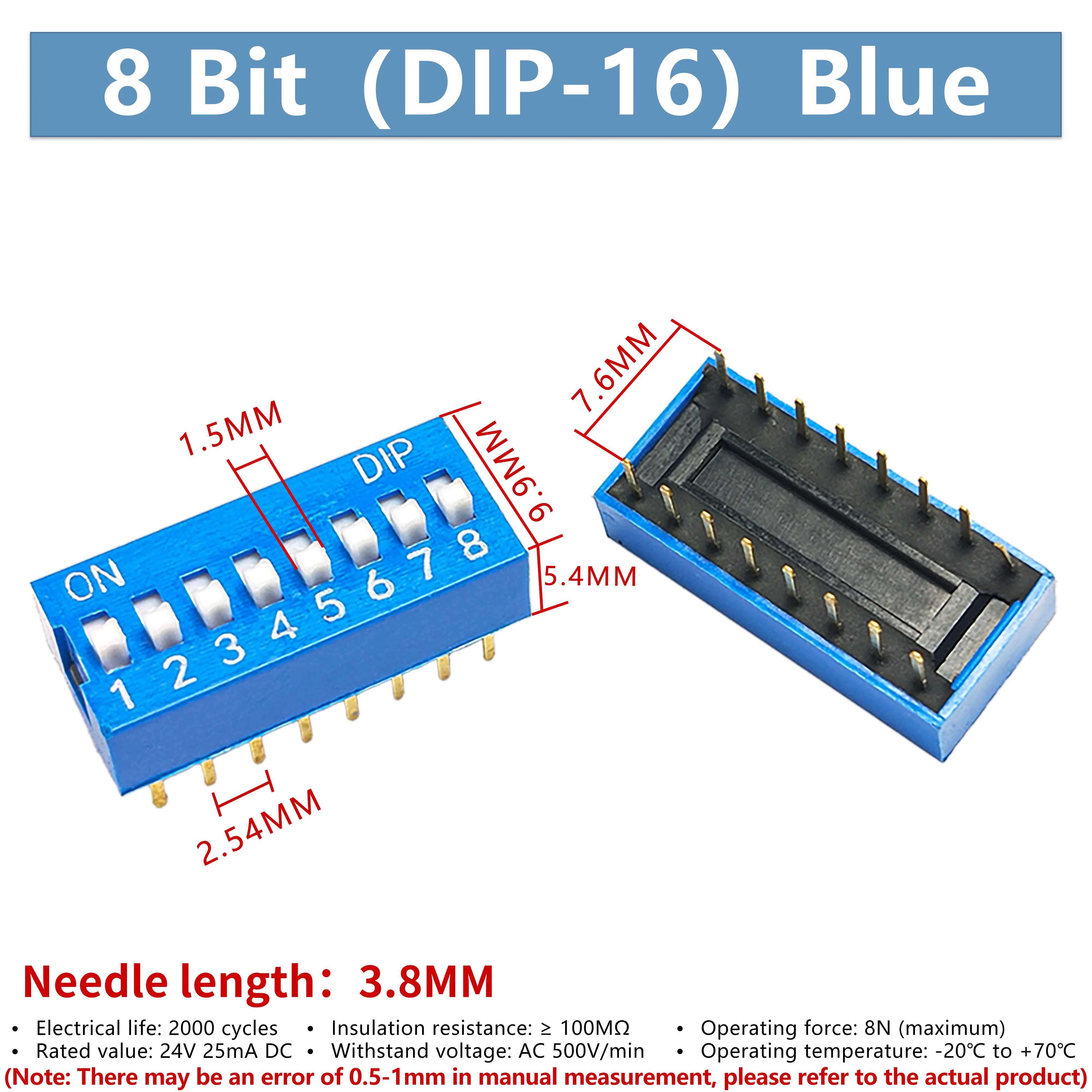 DSWB08LHGETB 2.54mm spacing 8-position direct insertion DIP/flat toggle switch blue 10