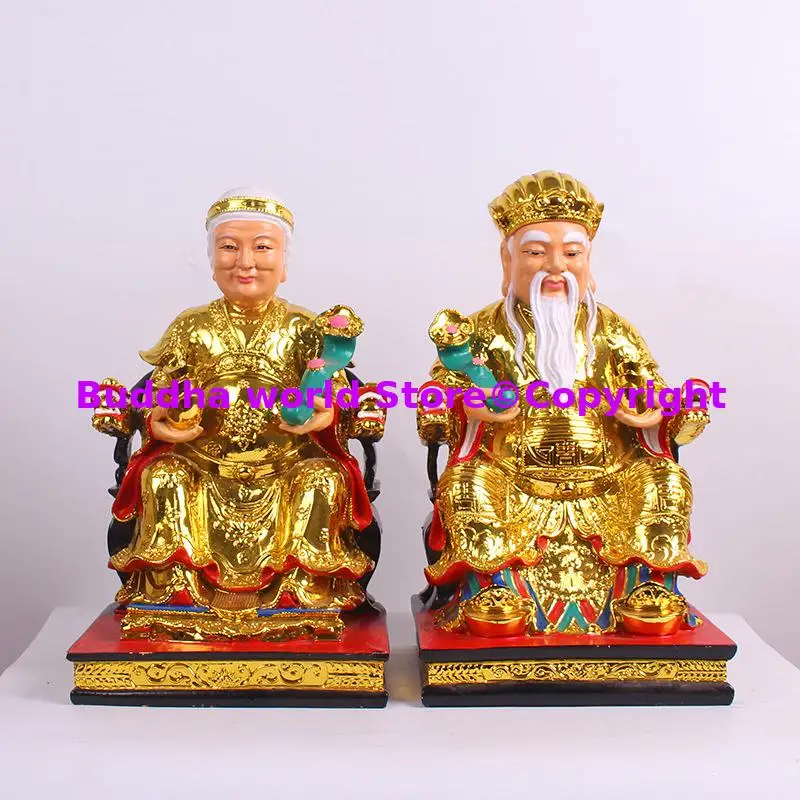 2025 LUCK God of Wealth A PAIR golden Land Forde God TU DI GONG TU DI PO CAI SHEN Southeast Asia Family Protector bring money