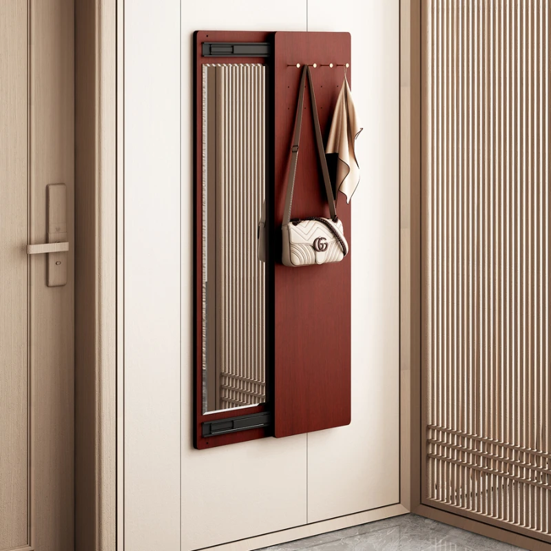 

Chinese mahogany wind entrance sliding household full-body hidden full-length wall-mounted fitting mirror