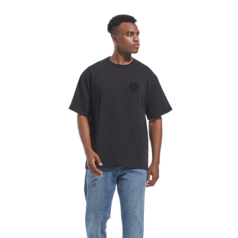 

AMI AMORING New Heart Embroidered Men's T-shirt Loose All Cotton Round Neck Half Sleeve Trendy Brand Women's Short Sleeve Shirt