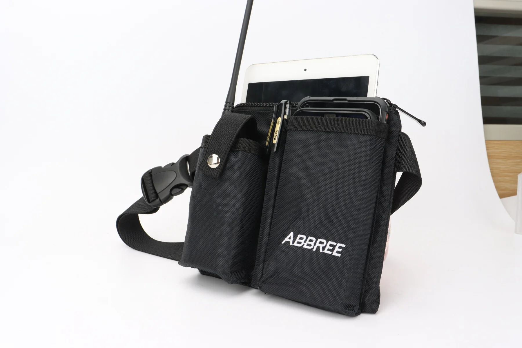 ABBREE กระเป๋าคาดเอวสำหรับร้านอาหารบาร์โรงแรมร้านกาแฟพนักงานเสิร์ฟกระเป๋าเงินผ้ากันเปื้อนกระเป๋าสำหรับ Baofeng UV-5R 888S UV-S9 เครื่องส่งรับวิทยุ