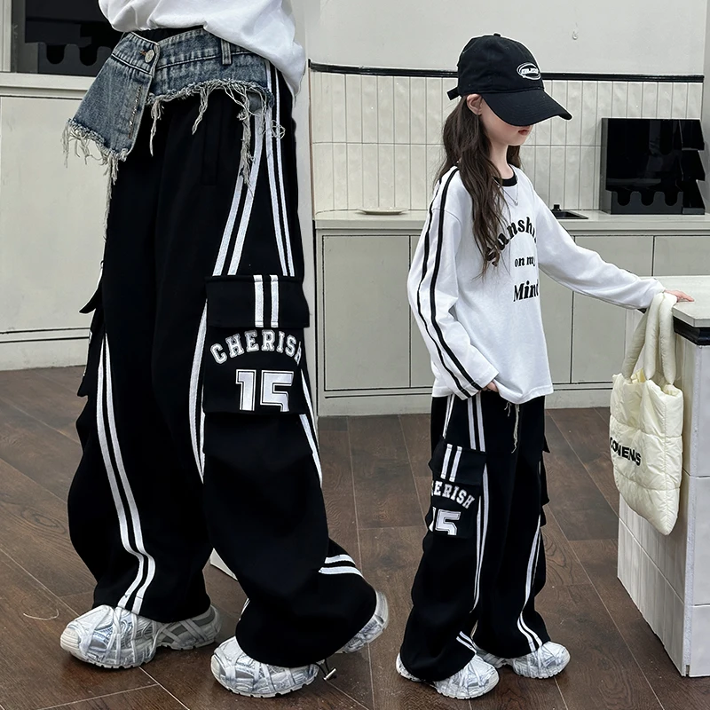 autumn winter teen boys girls Cowboy patchwork knitted sports pants fashion kid Casual Elastic waist trousers 4-14 child clothes