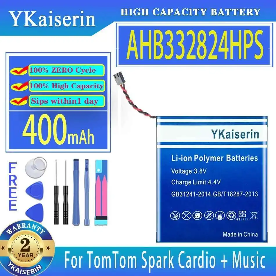 

Спортивные GPS-часы, аккумулятор AHB332824HPS 400 мАч для Tomtom Spark Cardio + II 2 Cardio2 Music 3 Spark3, 2-проводная вилка