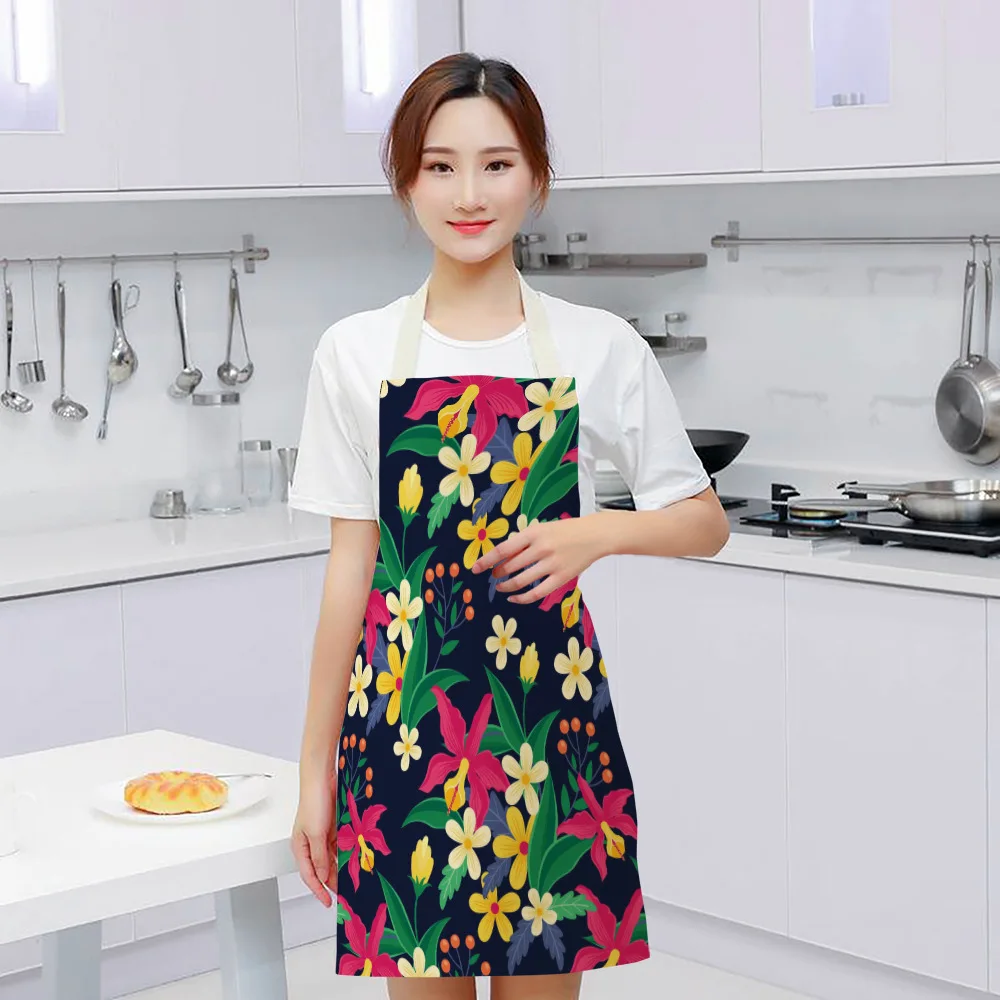 Creative Plant Priinting Women Kitchen Aprons Cooking oil-proof Cotton Linen Antifouling Chef Apron 55x68cm