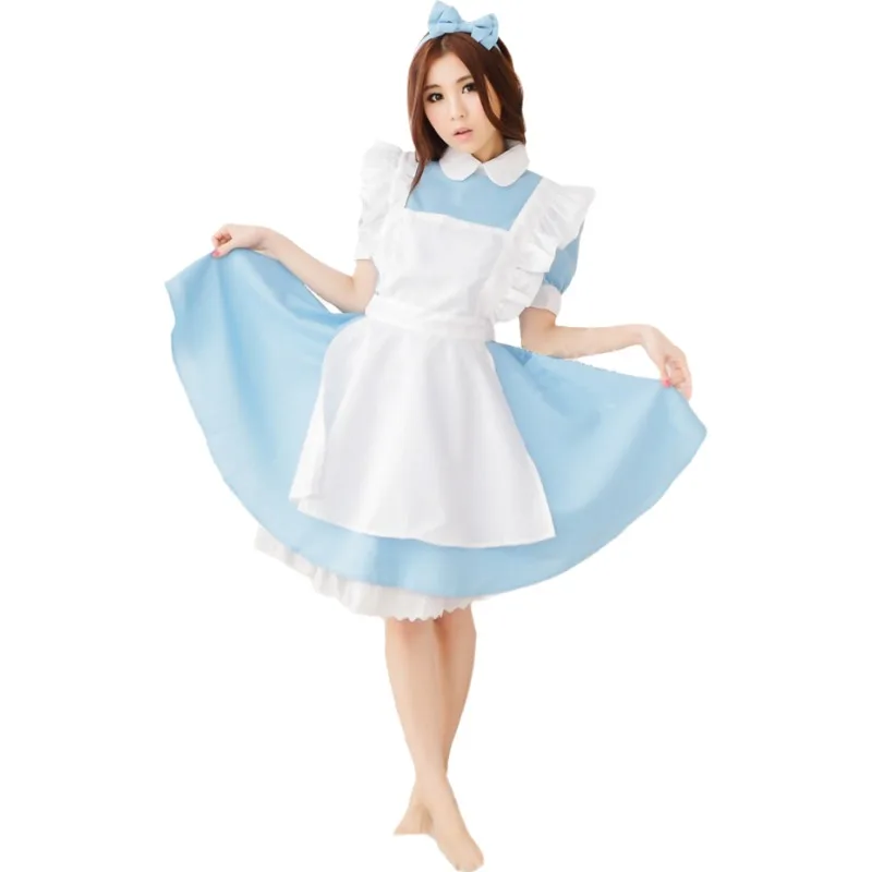 Costume cosplay Lolita Abito da cameriera Grembiule Fantasia Carnevale Costumi di Halloween per donne Festa in maschera Alice nel paese delle meraviglie