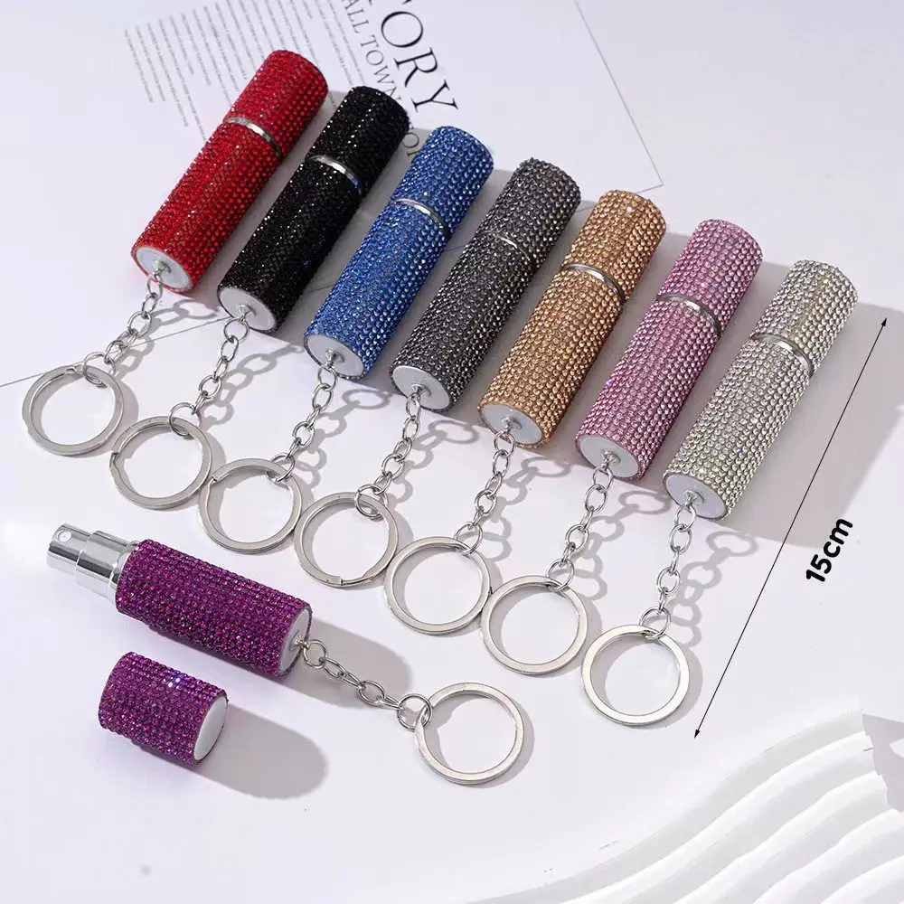 Portable Empty Perfume Bottle New Mini Crystal Travel Sample Refillable Shiny Rhinestone Keyring Spray