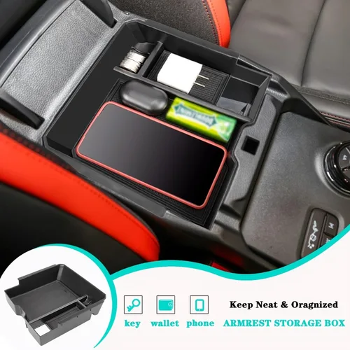 Caja de almacenamiento de consola Central Ammrest para Ford Ranger Raptor Lariat XL/XLT 2024, reposabrazos, cajón oculto, accesorios