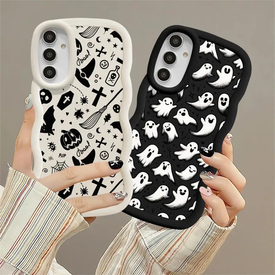 Case for Samsung Galaxy A03 A06 A50 A04 A52 A55 A05 A51 A73 A20 A30 A02s Soft Phone Cover Halloween Cartoon Ghost