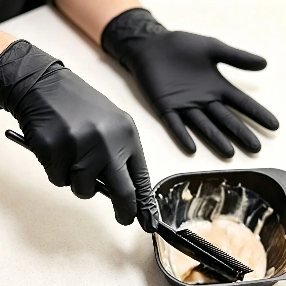 Black Heavy‑Duty Disposable Nitrile Gloves, Latex‑Free Waterproof for Food Kitchen, Beauty Salon, Household Cleaning & Work