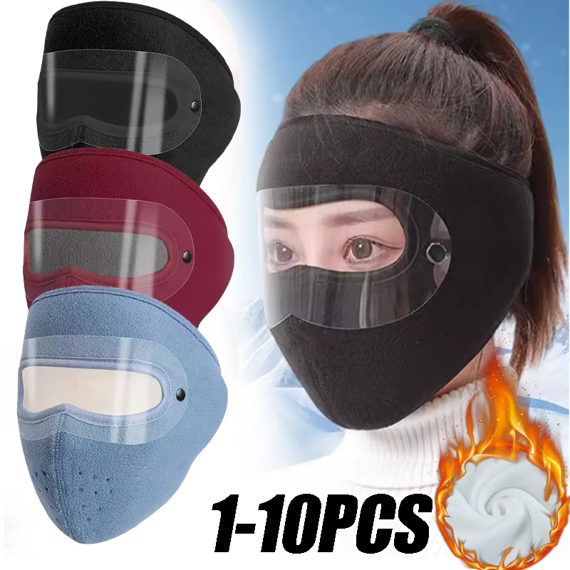 Winter Warm Face Mask with Fleece Lining Integrated Goggles Ear Protection for Cycling Windproof Cold Weather Protection