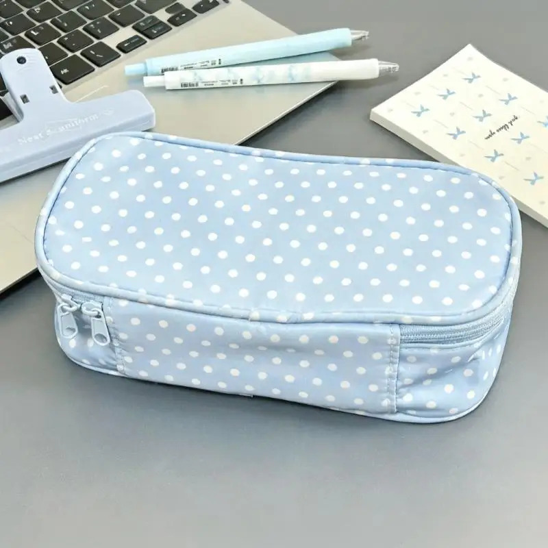 Ins‑Style Cream‑Color Polka‑Dot Pencil Case, Multifunctional Large‑Capacity Stationery Pouch, Practical Back‑to‑School Gift