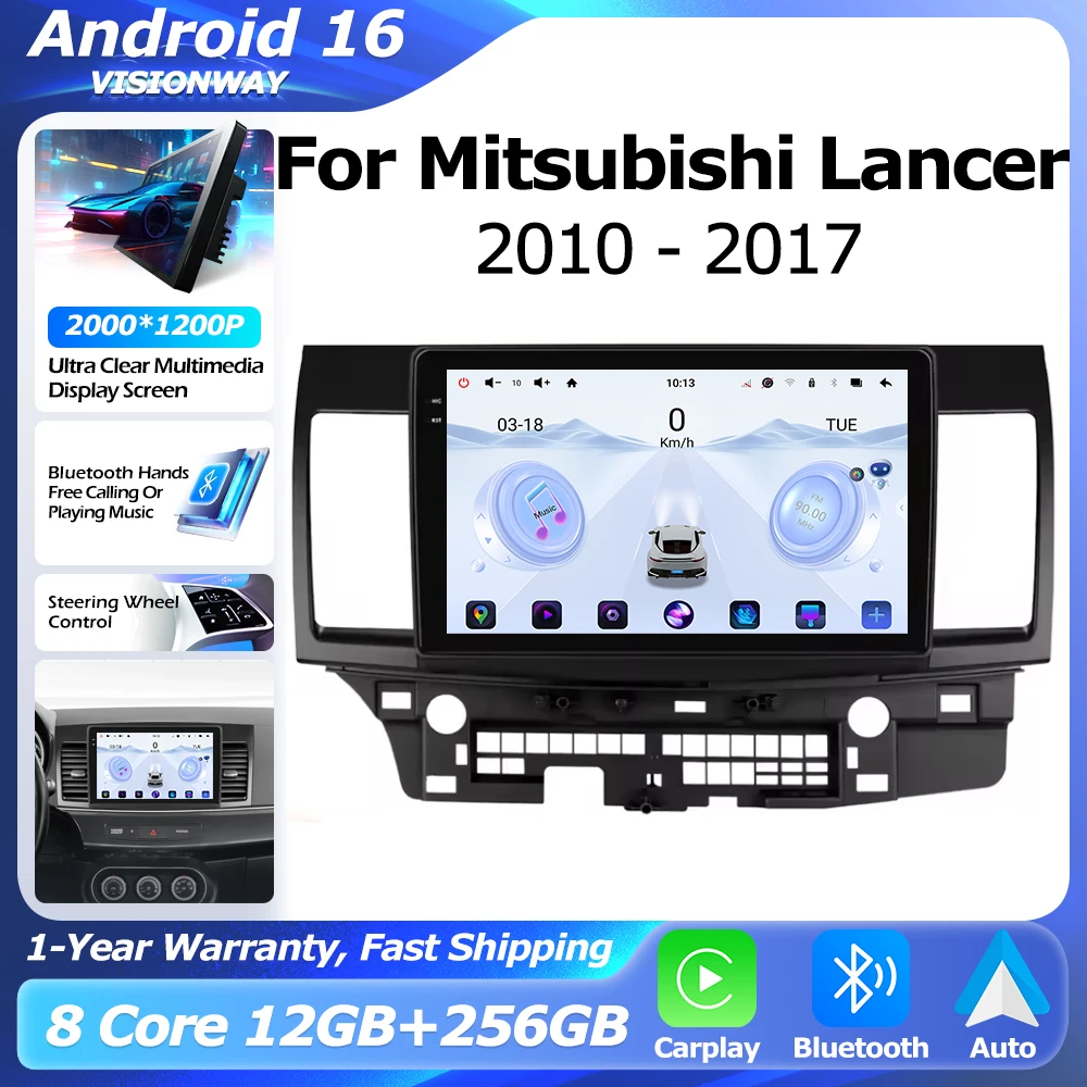 

Android 16 Bluetooth For Mitsubishi Lancer EX 2010-2017 Lntelligent Multimedia Player Auto Wireless CarPlay WIFI 4G DSP GPS