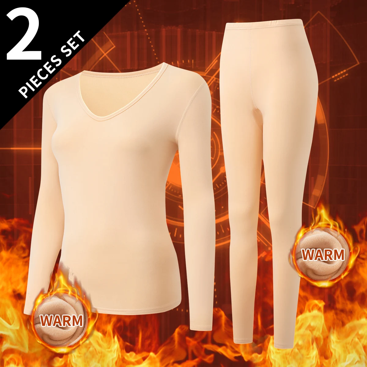 2/4 Women's Autumn/Winter Warm Set Solid Color Fashion Casual Pants Comfortable Sweat Absorbing Round Neck Home Sleepwear